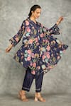 Tanu Malhotra_Blue Cotton, Silk Split V-neck Printed High Low Kurta Set _Online_at_Aza_Fashions