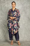 Buy_Tanu Malhotra_Blue Cotton, Silk Split V-neck Printed High Low Kurta Set _at_Aza_Fashions