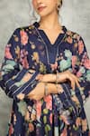Shop_Tanu Malhotra_Blue Cotton, Silk Split V-neck Printed High Low Kurta Set _Online_at_Aza_Fashions
