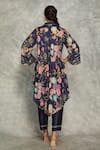 Shop_Tanu Malhotra_Blue Cotton, Silk Split V-neck Printed High Low Kurta Set _at_Aza_Fashions