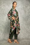 Tanu Malhotra_Green Cotton, Silk Split V-neck Forest Printed High Low Kurta Set _Online_at_Aza_Fashions