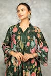 Buy_Tanu Malhotra_Green Cotton, Silk Split V-neck Forest Printed High Low Kurta Set _Online_at_Aza_Fashions