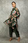 Shop_Tanu Malhotra_Green Cotton, Silk Split V-neck Forest Printed High Low Kurta Set _Online_at_Aza_Fashions