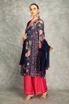 Tanu Malhotra_Blue Cotton, Silk, Georgette Embroidery V-neck Side Panel Buti Kurta Set _Online_at_Aza_Fashions