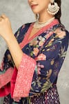 Shop_Tanu Malhotra_Blue Cotton, Silk, Georgette Embroidery V-neck Side Panel Buti Kurta Set _Online_at_Aza_Fashions