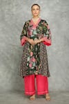 Tanu Malhotra_Green Cotton, Silk, Georgette Embroidery Forest Side Panel Buti Kurta Set _Online_at_Aza_Fashions