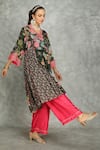 Shop_Tanu Malhotra_Green Cotton, Silk, Georgette Embroidery Forest Side Panel Buti Kurta Set _Online_at_Aza_Fashions