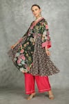Tanu Malhotra_Green Cotton, Silk, Georgette Embroidery Forest Side Panel Buti Kurta Set _at_Aza_Fashions