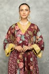 Shop_Tanu Malhotra_Wine Cotton, Silk, Georgette V-neck Old Buti Kurta Set With Scalloping Dupatta _Online_at_Aza_Fashions