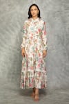 Buy_Tanu Malhotra_White Cotton, Silk Lace Collared Floral Printed Maxi Dress _at_Aza_Fashions