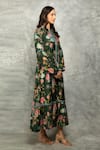 Buy_Tanu Malhotra_Green Cotton, Silk Embroidery Collared Floral Printed Midi Dress _Online_at_Aza_Fashions