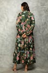 Shop_Tanu Malhotra_Green Cotton, Silk Embroidery Collared Floral Printed Midi Dress _at_Aza_Fashions