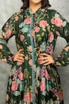 Tanu Malhotra_Green Cotton, Silk Embroidery Collared Floral Printed Midi Dress _at_Aza_Fashions