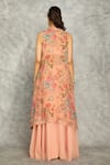 Shop_Tanu Malhotra_Peach Organza, Georgette Mirrors Sweetheart Neck Embroidered Cape Skirt Set _at_Aza_Fashions