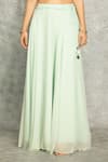 Tanu Malhotra_Green Organza, Georgette Embroidery, Mirrors Round Turquoise Cape Skirt Set _Online_at_Aza_Fashions
