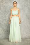Buy_Tanu Malhotra_Green Organza, Georgette Embroidery, Mirrors Round Turquoise Cape Skirt Set _Online_at_Aza_Fashions