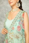 Shop_Tanu Malhotra_Green Organza, Georgette Embroidery, Mirrors Round Turquoise Cape Skirt Set _Online_at_Aza_Fashions
