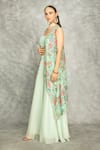 Buy_Tanu Malhotra_Green Organza, Georgette Embroidery, Mirrors Round Turquoise Cape Skirt Set 