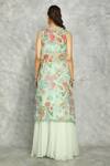 Shop_Tanu Malhotra_Green Organza, Georgette Embroidery, Mirrors Round Turquoise Cape Skirt Set _at_Aza_Fashions