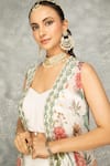 Buy_Tanu Malhotra_White Organza, Georgette Embroidery Round Neck Peach Mirror Cape Skirt Set _Online_at_Aza_Fashions