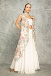 Buy_Tanu Malhotra_White Organza, Georgette Embroidery Round Neck Peach Mirror Cape Skirt Set _at_Aza_Fashions