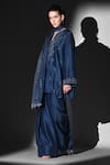 Nikita Mhaisalkar_Blue Silk Beads, Sequins Split V-neck Indigo Beaded Hand Embroidered Kurta Set _Online_at_Aza_Fashions