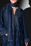Buy_Nikita Mhaisalkar_Blue Silk Beads, Sequins Split V-neck Indigo Beaded Hand Embroidered Kurta Set _Online_at_Aza_Fashions