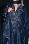 Shop_Nikita Mhaisalkar_Blue Silk Beads, Sequins Split V-neck Indigo Beaded Hand Embroidered Kurta Set _Online_at_Aza_Fashions