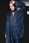 Nikita Mhaisalkar_Blue Silk Beads, Sequins Split V-neck Indigo Beaded Hand Embroidered Kurta Set _at_Aza_Fashions