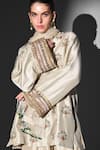 Nikita Mhaisalkar_Off White Silk Embroidery, Beads V-neck Handthread Kurta Set _Online_at_Aza_Fashions