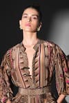 Shop_Nikita Mhaisalkar_Brown Silk, Crepe V-neck Geometric Print Maxi Dress _Online_at_Aza_Fashions