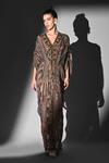 Nikita Mhaisalkar_Brown Georgette Embroidery V-neck Geometric Print Kaftan _Online_at_Aza_Fashions