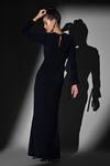 Shop_Nikita Mhaisalkar_Blue Embroidery Round Neck Indigo Front Slit Dress _at_Aza_Fashions