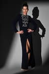 Buy_Nikita Mhaisalkar_Blue Embroidery Round Neck Indigo Front Slit Dress _at_Aza_Fashions