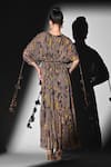 Shop_Nikita Mhaisalkar_Brown Georgette Beads V-neck Geometric Canary Printed Maxi Dress _at_Aza_Fashions