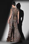 Shop_Nikita Mhaisalkar_Brown Georgette Sequins Asymmetric Geometric Print Bodysuit And Pant Set _at_Aza_Fashions