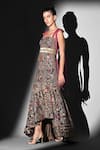 Shop_Nikita Mhaisalkar_Brown Georgette Embroidery Square Neck Pink Geometric Cut-pipe Maxi Dress _at_Aza_Fashions
