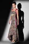 Nikita Mhaisalkar_Brown Georgette Embroidery Square Neck Pink Geometric Cut-pipe Maxi Dress _Online_at_Aza_Fashions