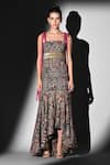 Buy_Nikita Mhaisalkar_Brown Georgette Embroidery Square Neck Pink Geometric Cut-pipe Maxi Dress _Online_at_Aza_Fashions