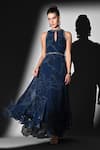 Shop_Nikita Mhaisalkar_Blue Georgette Zari Keyhole Neck Indigo Swirl Print Maxi Dress _Online_at_Aza_Fashions
