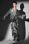 Buy_Nikita Mhaisalkar_Black Silk, Crepe Embroidery V-neck Swirl Print Kurta Set _Online_at_Aza_Fashions