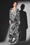 Buy_Nikita Mhaisalkar_Black Silk, Crepe Embroidery V-neck Swirl Print Kurta Set _at_Aza_Fashions