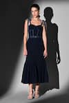 Buy_Nikita Mhaisalkar_Blue Sweetheart Neck Indigo Corset Tie-up Dress _at_Aza_Fashions
