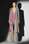 Nikita Mhaisalkar_Beige Linen Embroidery Handthread Trench _Online_at_Aza_Fashions