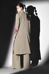 Shop_Nikita Mhaisalkar_Beige Linen Embroidery Handthread Trench _at_Aza_Fashions