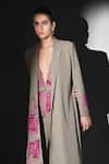 Buy_Nikita Mhaisalkar_Beige Linen Embroidery Handthread Trench _Online_at_Aza_Fashions