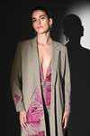 Shop_Nikita Mhaisalkar_Beige Linen Embroidery Handthread Trench _Online_at_Aza_Fashions