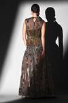Shop_Nikita Mhaisalkar_Brown Georgette Sequins Round Neck Geometric Print Bodysuit And Skirt Set _at_Aza_Fashions
