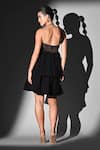 Shop_Nikita Mhaisalkar_Black Embroidery Open Neck Brown Tier Dress With Threadwork _at_Aza_Fashions