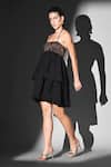 Shop_Nikita Mhaisalkar_Black Embroidery Open Neck Brown Tier Dress With Threadwork _Online_at_Aza_Fashions